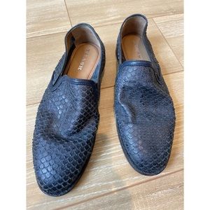 Trask Navy Leather Slip on Shoes